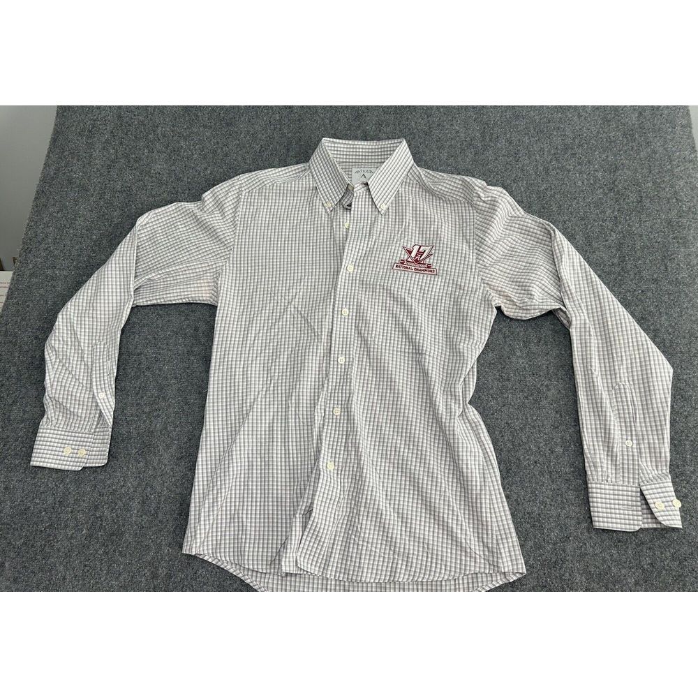 Antigua Alabama Crimson Tide Mens M Gray & Ivory‎ Check Long Sleeve Button Shirt